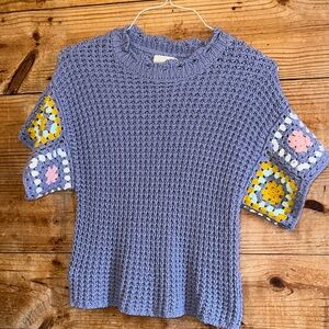 Universal Threads Crochet Knit Top with Floral Sleeves